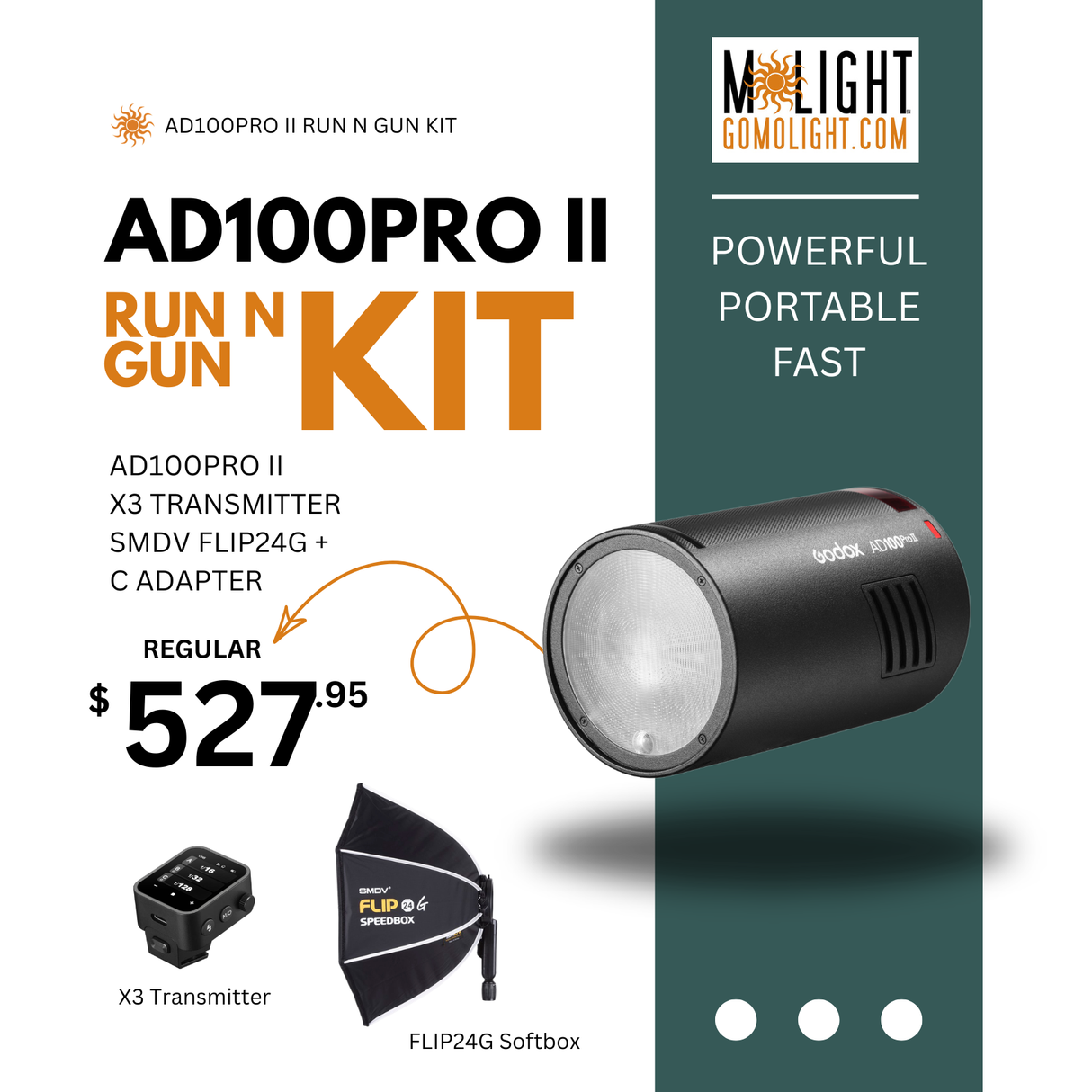 AD100PRO II Run N Gun Kit with FLIP24G