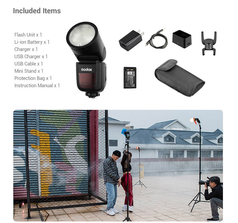  Godox V1-S TTL Flash Speedlite, 76Ws 2.4G High-Speed Sync  1/8000s 2600mAh Li-ion Battery Round Head Camera Speedlight with Godox  AK-R1 Accessories Kit Compatible for Sony Cameras : Electronics