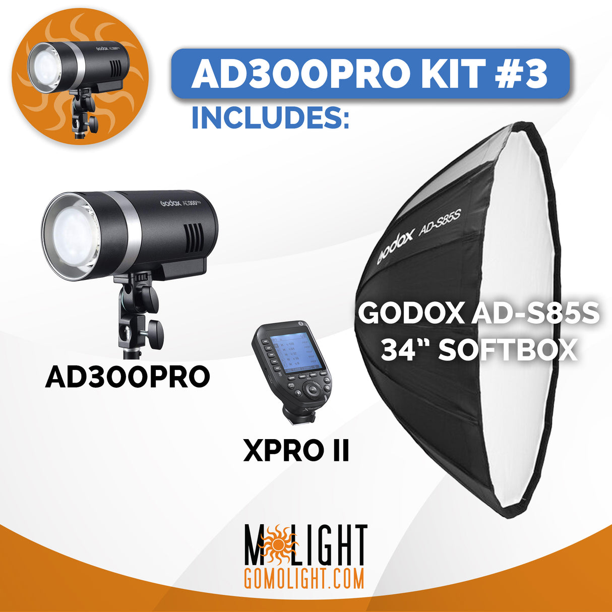 AD300Pro Kit #3 with ADS85S 34" Softbox