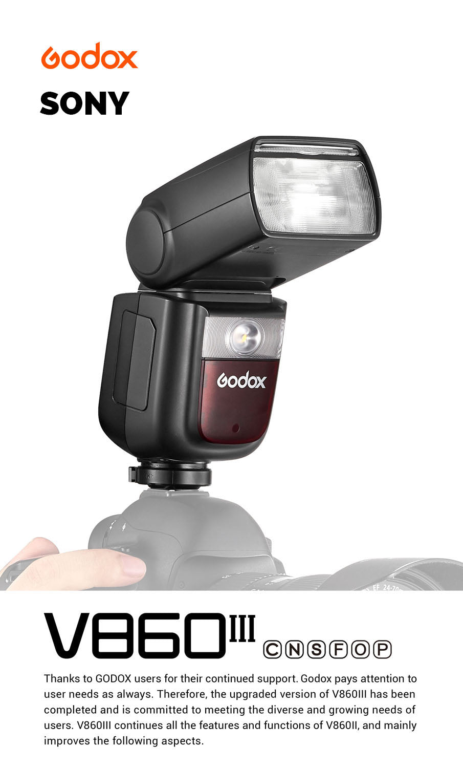 Godox V860III Li-Ion TTL Flash - Sony V860IIIs Kit Camera Mounted